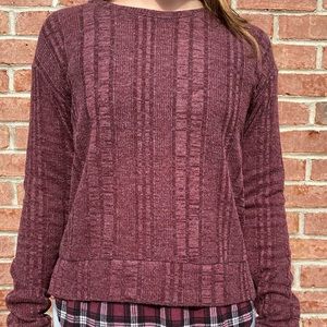 Eyeshadow Maroon Sweater with Plaid Underlay